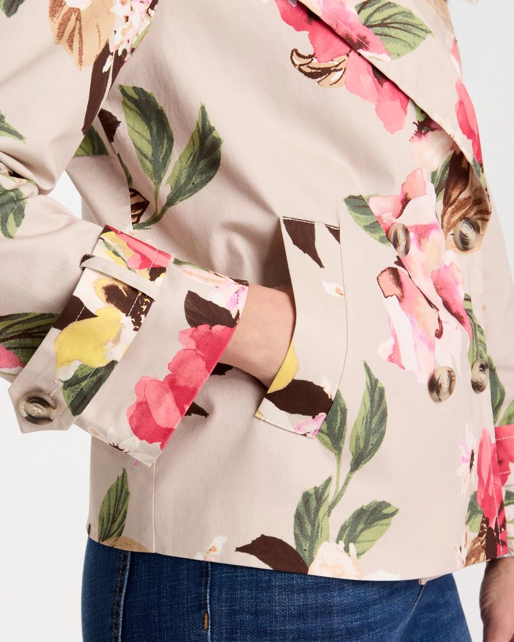 Cotton-Stretch Floral Trench Coat | Chico's